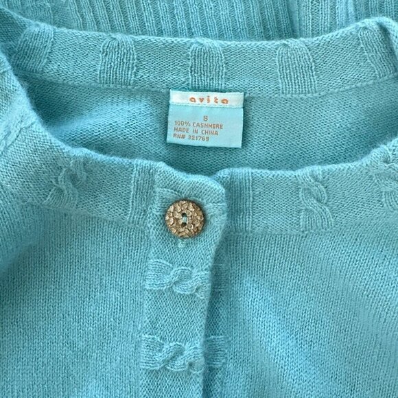 Avita Aqua Blue 100% Cashmere Knit Cardigan Sweater Button Front Mixed Knits S - Picture 3 of 3